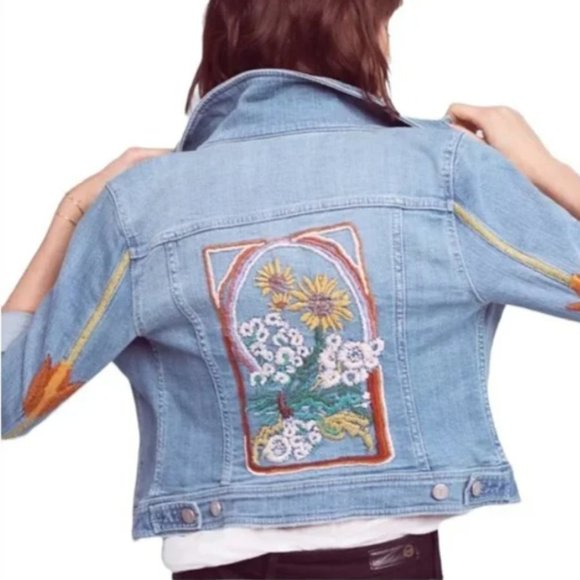Pilcro Jackets & Blazers - Anthropologie Pilcro Sunflower Floral Embroidered Denim Jacket Anthropologie